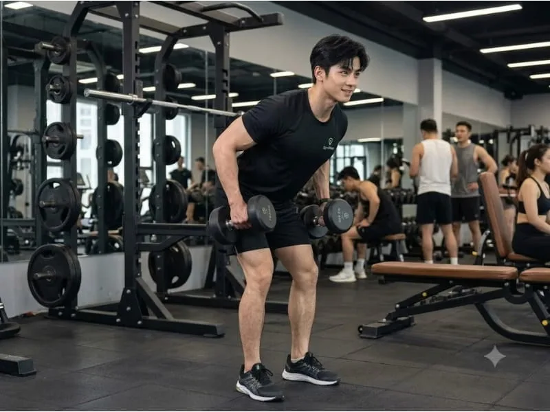 Bent-over dumbbell row – Gập người kéo tạ đôi
